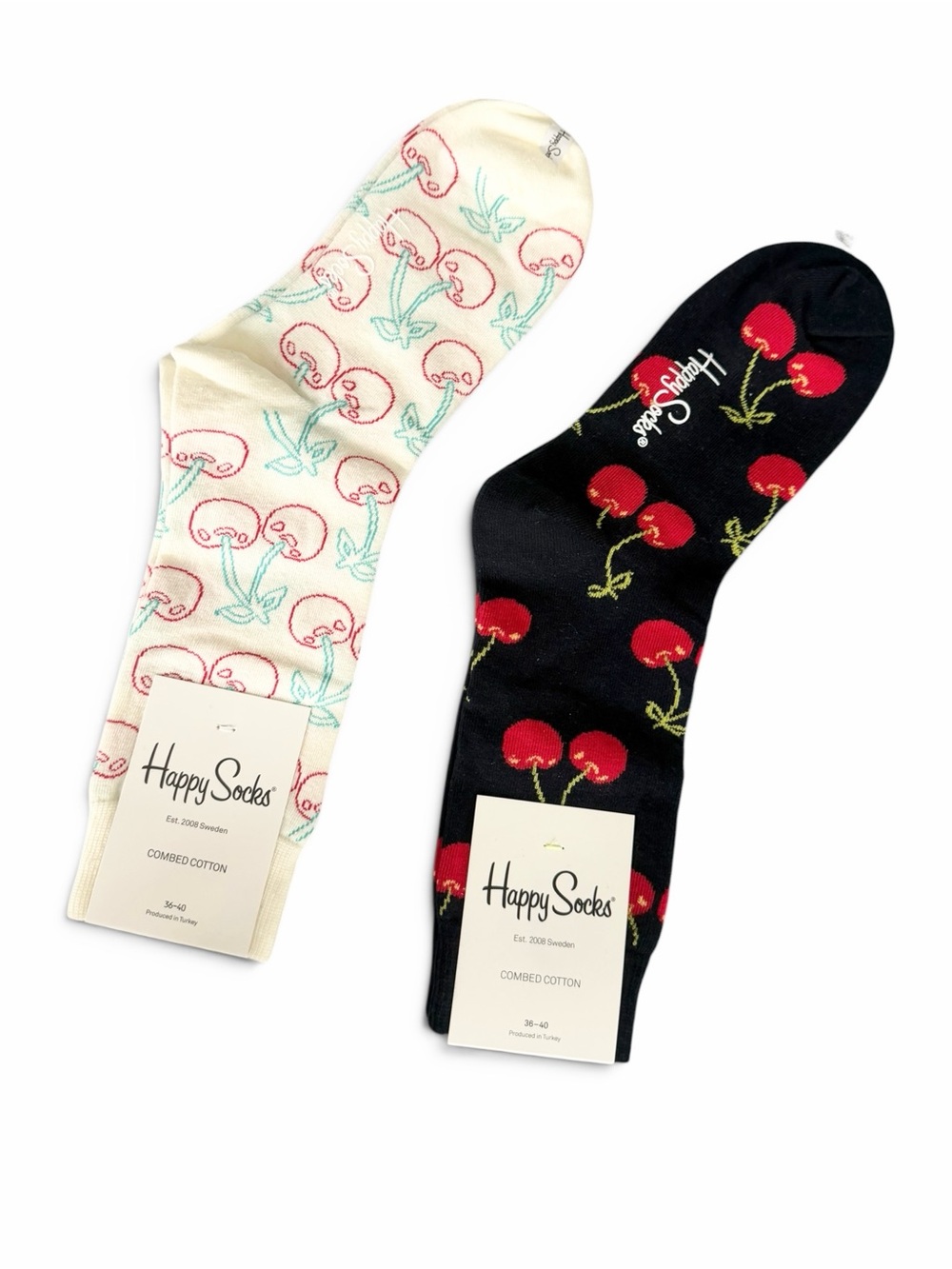🍒 Happy Socks Cherry Crew Socks Set of 2 NWT Combed Cotton EU 36-40 🍒